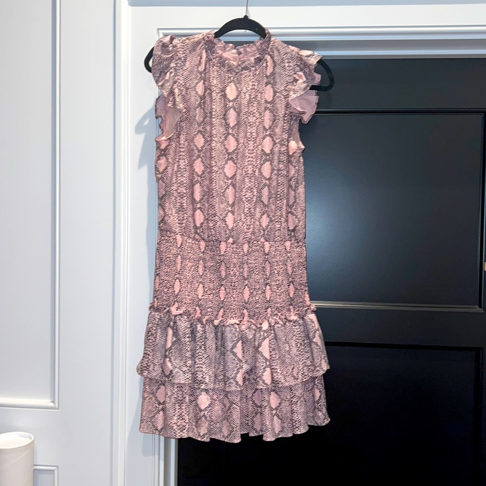 NWT faux leather snake print pink grey black short dress with mid waist